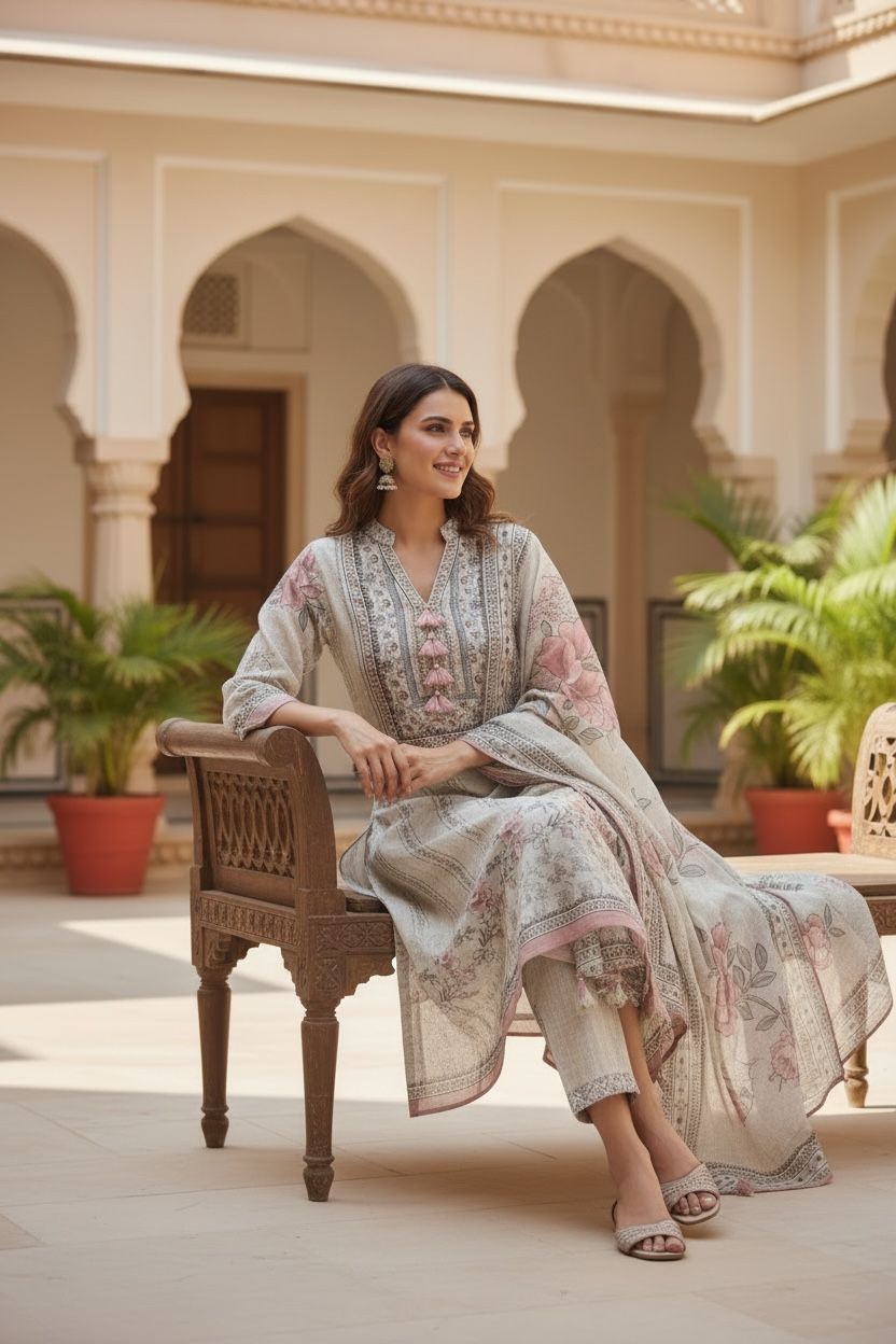 ISSHRA PRINTED SEMI STITCHED KURTA SET