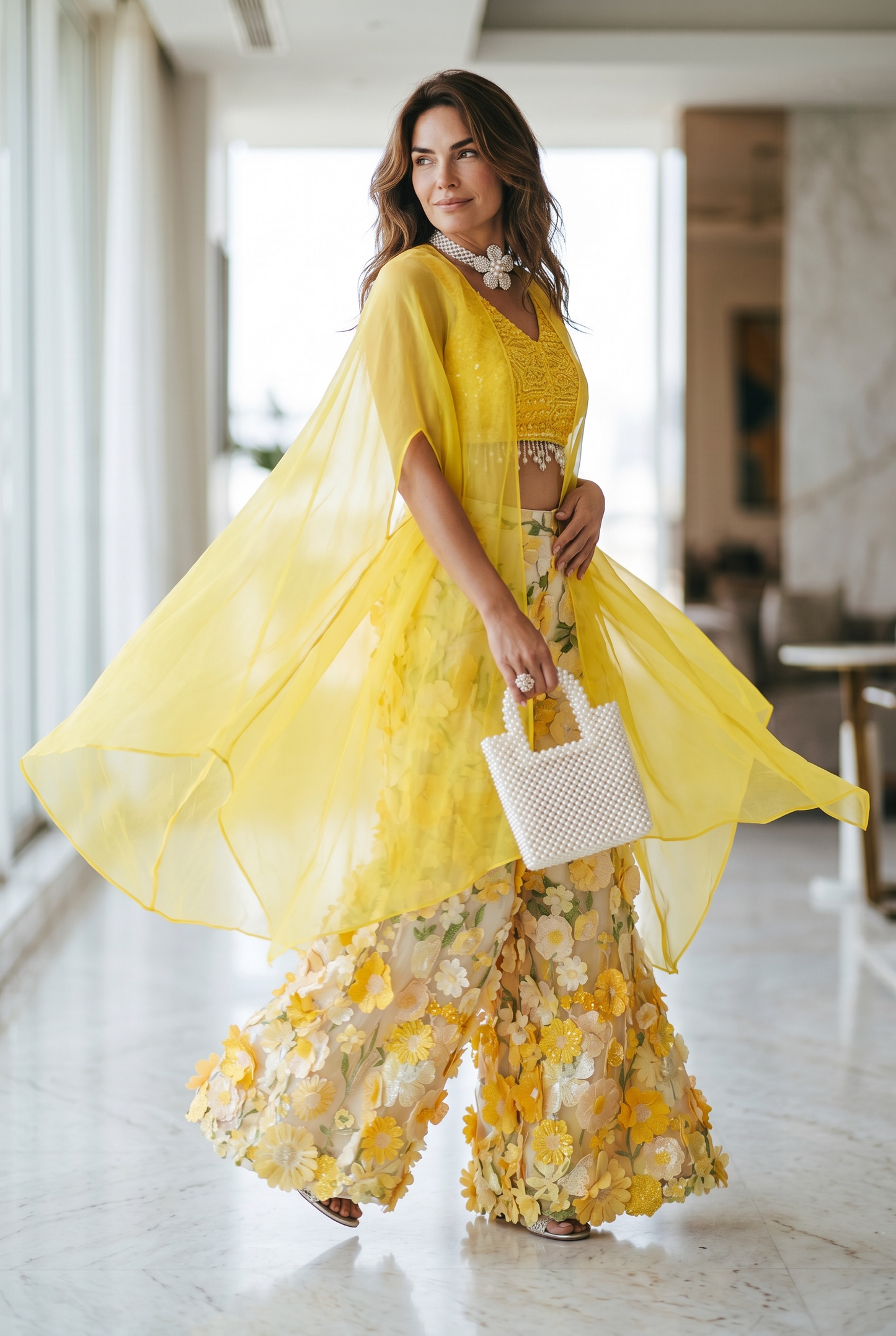 Sunlit Bloom Fusion Palazzo Set