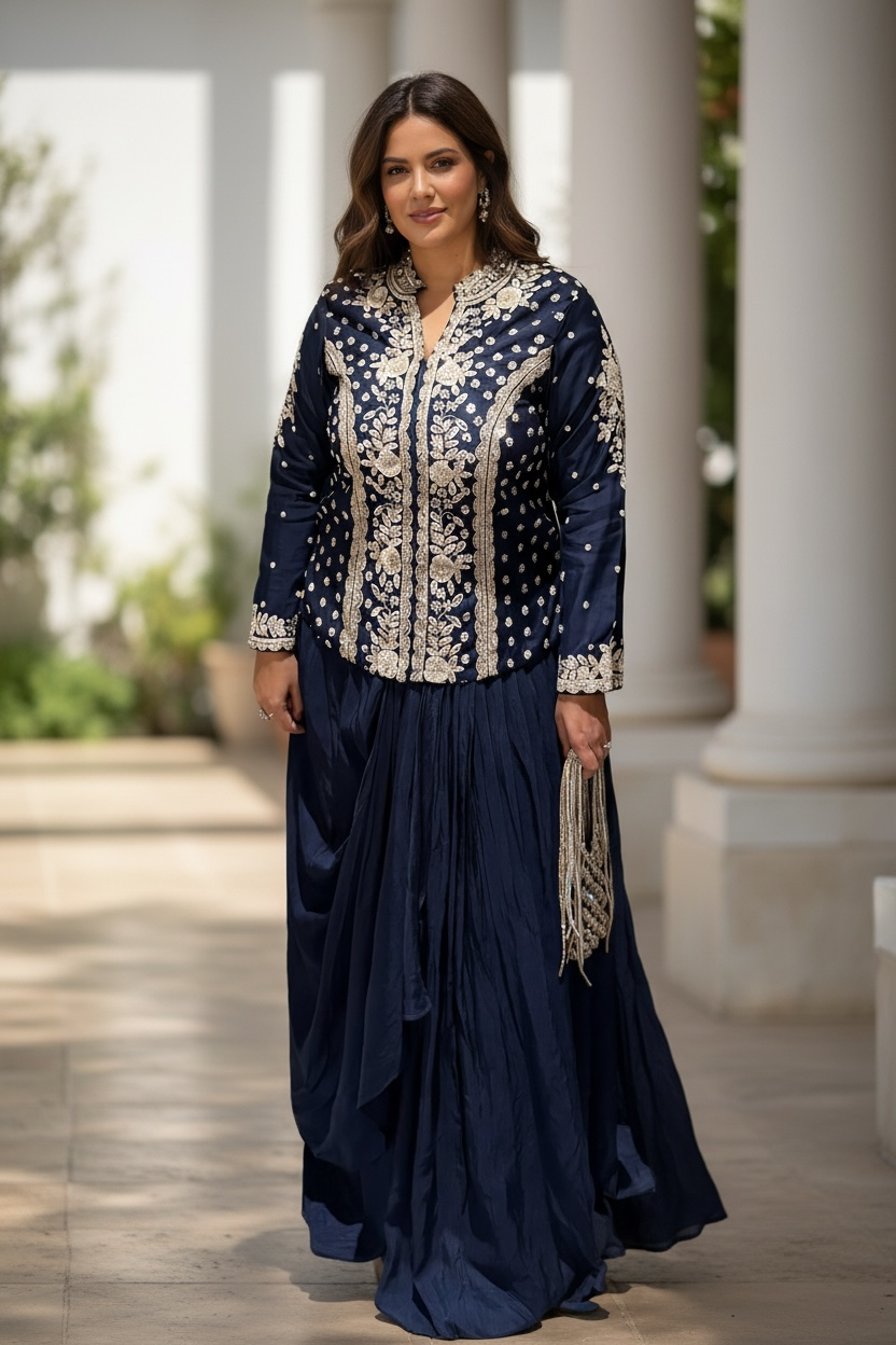 Midnight Royal Drape Skirt Set