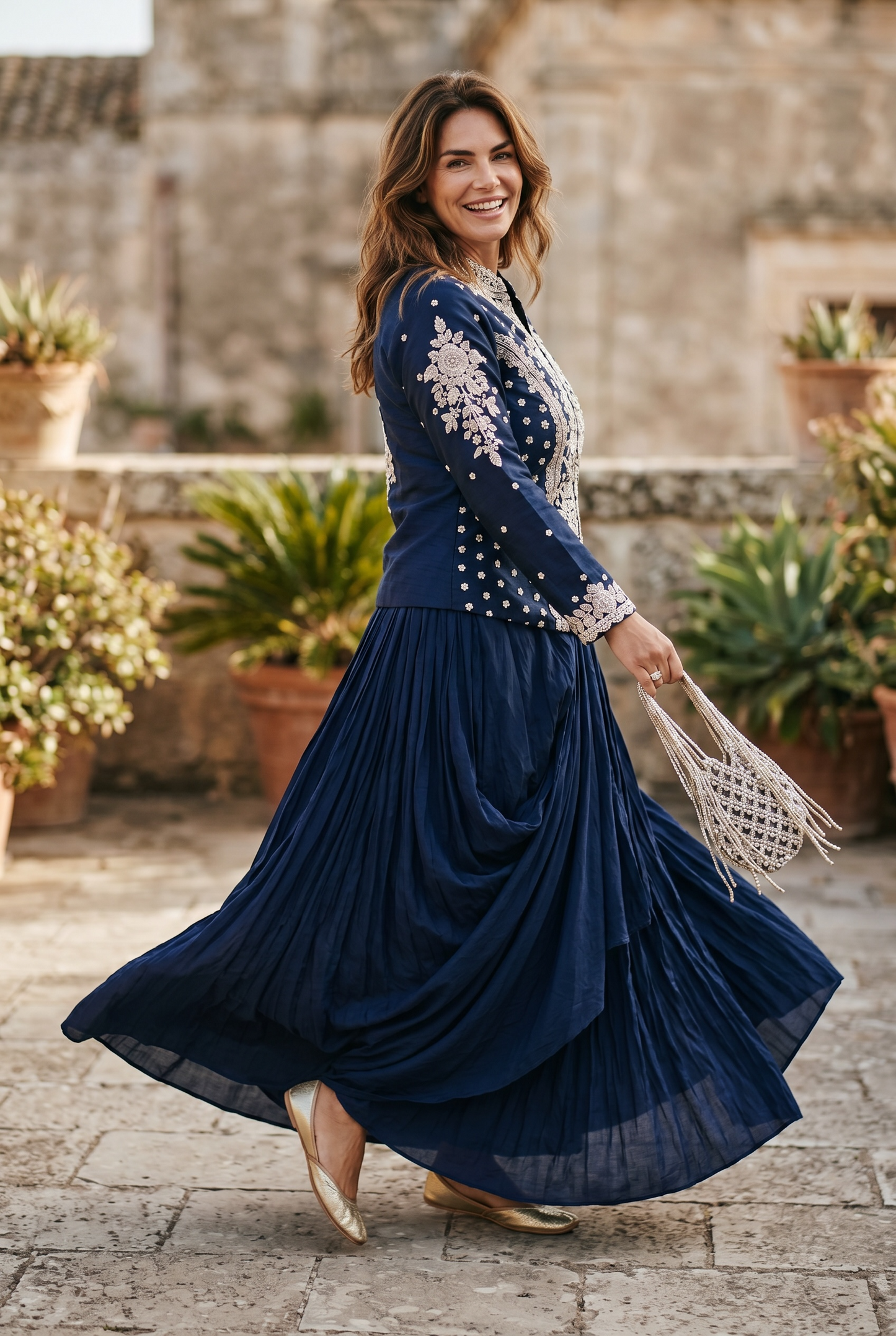 Midnight Royal Drape Skirt Set