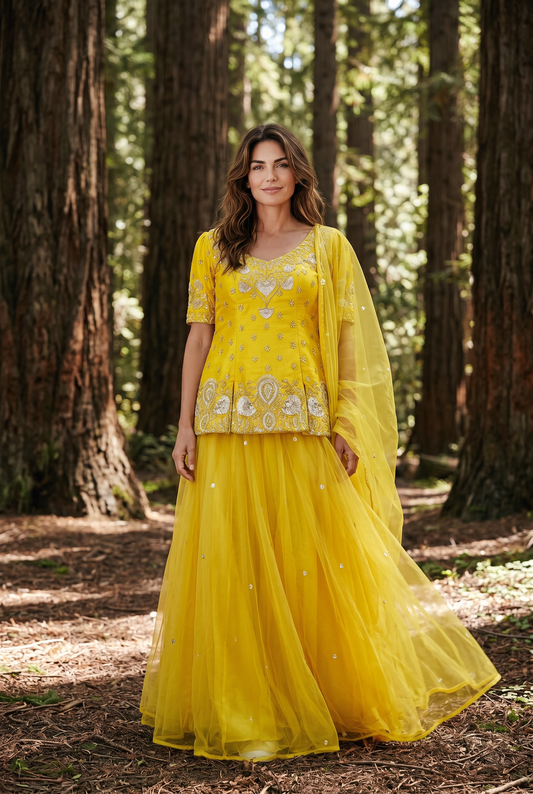 Yellow surya zari set