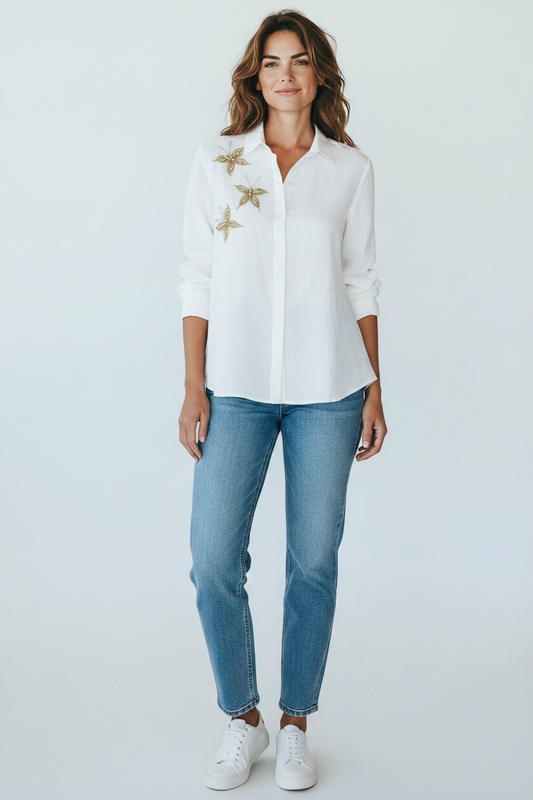 WHITE BUTTERFLY SHIRT