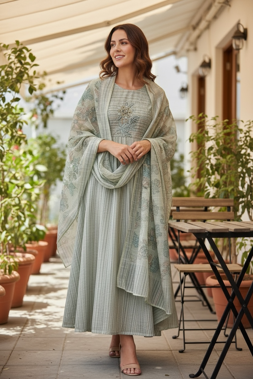 ISSHRA EMBROIDERED PRINTED SEMI STITCHED KURTA SET