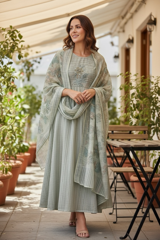 ISSHRA EMBROIDERED PRINTED SEMI STITCHED KURTA SET