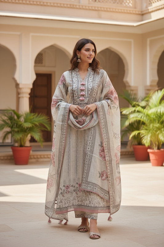 ISSHRA PRINTED SEMI STITCHED KURTA SET