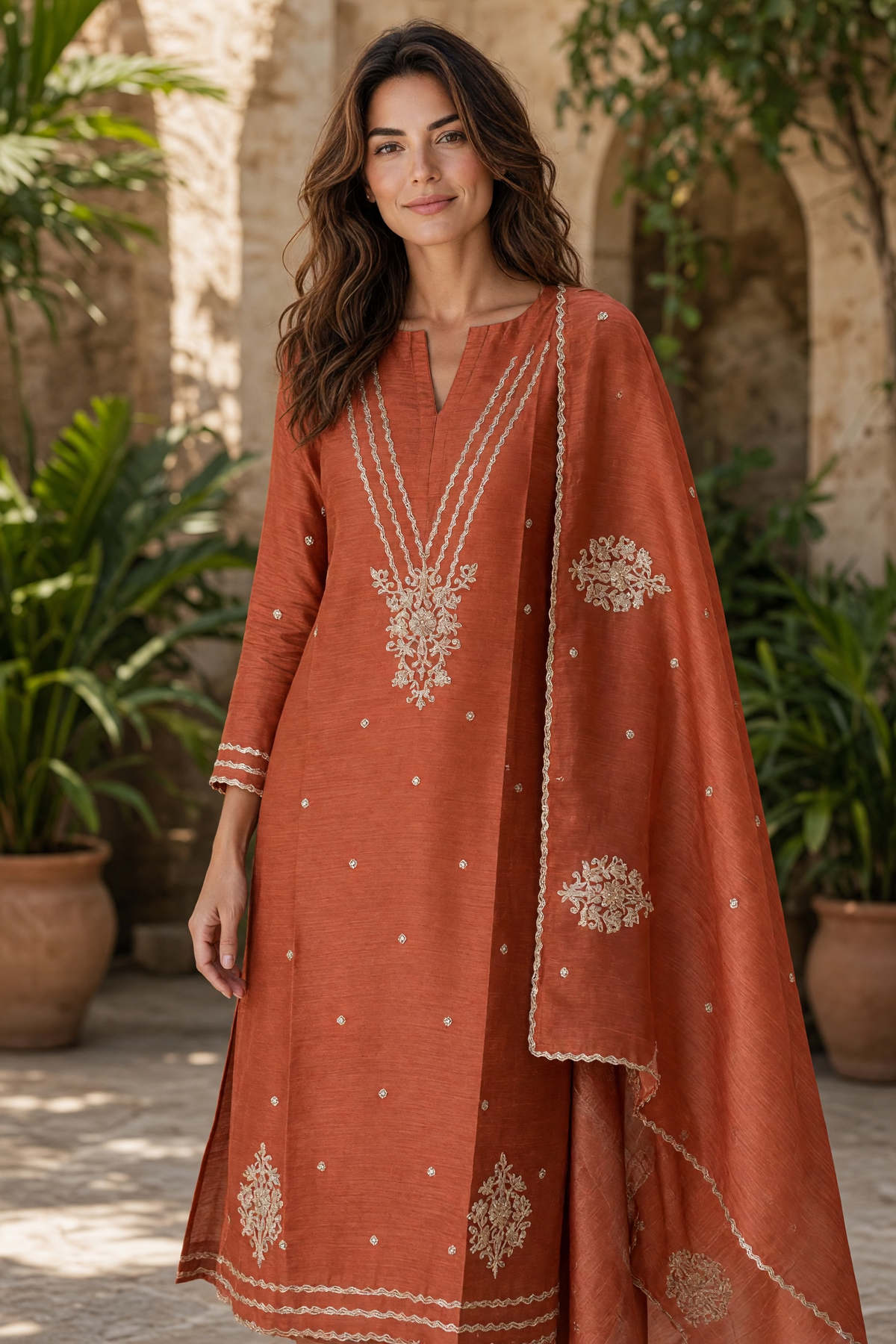 ISSHRA RUST ORANGE ELEGANT SEMI STITCHED SET